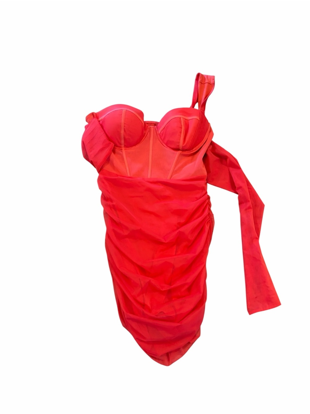 Oh Polly One For You Mesh Asymmetric Off Shoulder Mini Dress in Pink Bustier - Picture 5 of 9